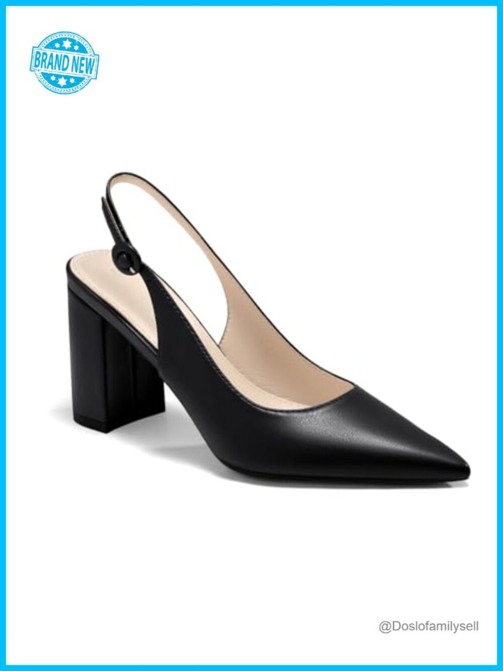 Pointed Toe Block Heel Pumps Slingback Chunky Heel Slip On Dress Shoes